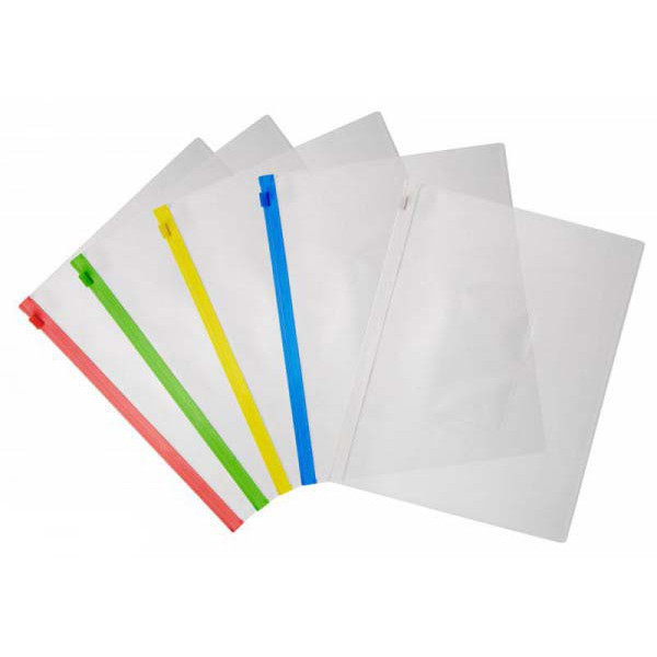 Папка на молнии А5 "Бюрократ" ZIP 0.15мм пластик, карман под визитку, зеленая (1/12/360) арт. BPM5AGRN
